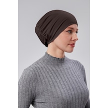 Sonbaharmoda Kadın Tesettür Hazır Pratik Geçmeli Bone Lastikli Kaymaz Kahverengi Kahverengi