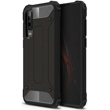 Kilifone - Huawei Uyumlu P30 - Kılıf Çift Katman Zırh Tank Crash Military Kapak - Siyah
