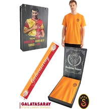 Galatasaray Lisanslı Match Day T-shirt + Şal Kaşkol Set Ahşap Kutulu 106 Sarı