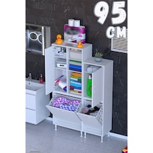 Sıla 95 Cm Modüler Dolap Çift Sepetli Dolap Banyo Ve Kiler Dolabı Beyaz 60+35 X160x32,5 Cm