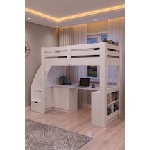 Rüzgar Ranza Çalışma Masalı, Kitaplıklı Ve Dolaplı Ranza - Beyaz 90 x 190 CM