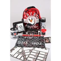 Lisanslı Beşiktaş "yavru Kartal" Tek Bölmeli Küçük Boy 32 Cm Anaokul Çantası,beslenme Kabı,500 Ml Matara İle Full Kırtasiye Seti Altın