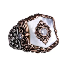 Gerçek Doğal İnci Taş Yüzük, Vintage Erkek Yüzüğü, 925 Ayar Katı Gümüş Yüzük Özel Yapım Gümüş