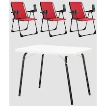 Armarks 3 Adet Katlanır Bardaklıklı Kırmızı Kamp Sandalye Ve Masa Seti,Taşınabilir Piknik Bahçe Sandalyesi Masa Seti