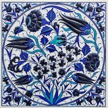 Armada Çini 20x20 Cm Ed 368 Lale Karanfil Kobalt Desenli Eldekoru Çini Karo