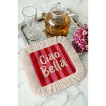 Ciao Bella Çizgili Saçaklı Sunum Peçetesi - Renkli Enerjik Bohem Krem Pembe Bardak Altlığı Mendil Çok Renkli