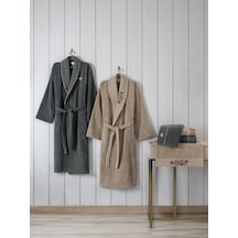 Cotton Box Folk Art Aile Bornoz Seti Yamka Bej-antrasit Antrasit Bej