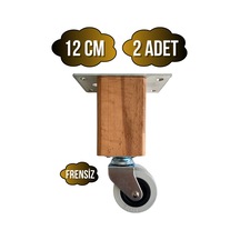 Kale Ahşap Tekerli Ayak Mobilya Masa Ve Dolap Tekerli Ayağı Frensiz 12cm 2 Adet Kayın/gürgen Ahşap Rengi