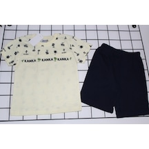 Beyzababykids %100 Pamuk Erkek Çocuk Tshirt Şort Ikili Takım Krem - Lacivert