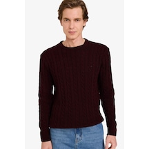 Defacto Standart Fit Bisiklet Yaka Saç Örgülü Triko Kazak G6388ax25cwbr230 Bordo-br230
