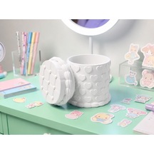 3d Baskı Kabartma Kalp Desenli Kapaklı Kalemlik - Masaüstü Organizer - Beyaz Çok Renkli