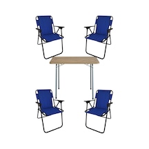 Bofigo 60X80 Çam Desenli Katlanır Masa + 4 Adet Katlanır Sandalye Kamp Seti Bahçe Takımı Mavi