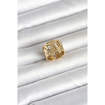 316l Çelik Gold Renk Geometrik Model Kadın Yüzük - Çok Renkli