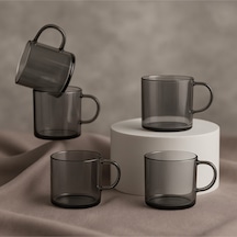 Elta Collection 6 Lı Füme Cam Kupa Kahve Fincanı Isıya Dayanıklı, Minimal Tasarım, 120 Cc Gri