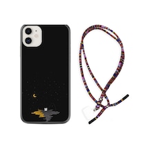 Apple Uyumlu iPhone 13 Kılıf Rasta Boyun Askılı Ay Ve Kedi 1683