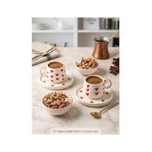Çerezlik Li 2 Li Fincan Takımı Kalp Desen Bordo Bordo