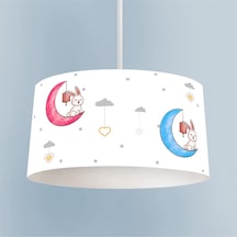 Mekta Home Bebek Ve Çocuk Odası Renkli Ay Ve Tavşan Desenli Avize Renkli