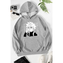 Uyguntarz Unisex Killua Zoldyck Baskılı Sweatshirt Gri