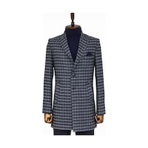 Wessi Kaşe Kareli Geniş Yaka Slim Fit Lacivert Erkek Palto 001