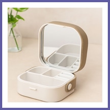 Bezos Aynalı Makyaj Ve Takı Organizer Çanta 9x9x3.7 Cm - 4 Bölmeli Nıda Çok Renkli