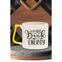 Book Energy Temalı Kitap Sever Gücü Hediyelik Sarı Kulplu Kupa Bardak Sarı