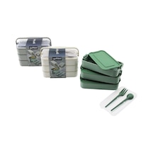 Beslenme Kutusu 3 Katlı X 420ml - Çatal - Kaşık - Tekli Taşıma Kulp Renkli Plastik 5468 Çok Renkli
