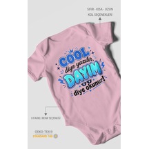 Morivokids Cool Diye Yazılır Dayım Diye Okunur Kısa Kollu Bebek Body %100 Pamuk Koyu Pembe