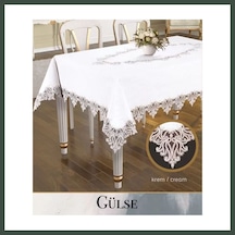 Bezos Keten Tek Masa Örtüsü Tablecloth 155x260 Cm Dantelli Yemek Masası Örtüsü Gülse Model Krem Nhr