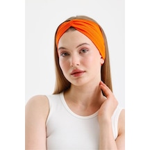 Butik Çapraz Bağlamalı Kadın Bandana Saç Bandı, Kaymaz Yumuşak Esnek%100 Pamuklu Penye - Tek Ebat / Turuncu Turuncu