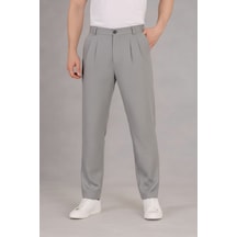 Bürke Çift Pileli Gri Beli Lastikli Rahat Bol Kesim Baggy Pantolon Bürke Çift Pileli Gri Beli Lastikli Rahat Bol Kesim Baggy Pantolon
