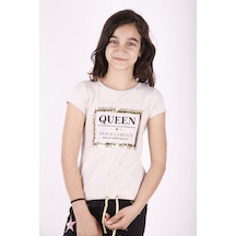 Toontoy Kids Toontoy Kız Çocuk Queen Varak Leoapar Baskılı Tişört Bej