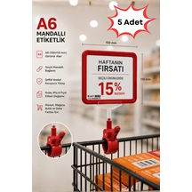5 Adet - A6 Fiyatlık Mandallı Etiketlik Sepet Raf Askılık Fiyat Etiketi Çerçeveli Market Mağaza Kırmızı