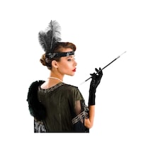 Gatsby Aksesuar Seti Siyah Charleston Saç Bandı & Sigaralık "