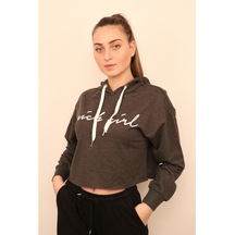 Rich Kadın Crop Sweatshirt Antrasit