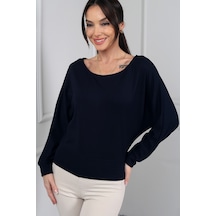 By Saygı Kadın Kayık Yaka Uzun Yarasa Kollu Modal Sweat Lacivert