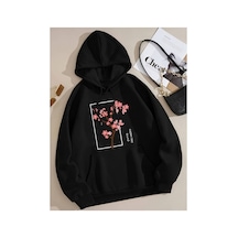 Medinenur Cherry Baskılı Kapüşonlu Sweatshirt Siyah