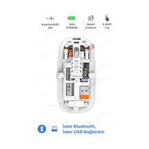 Bluetooth Usb Çift Modlu Sessiz Mouse, Şeffaf Mıknatıslı Kapaklı, Type-c Şarjlı, Dpı Ayarlı, Kablosuz 10m Çekim Mesafeli, Masaüstü Kısayol Tuşlu, Taşınabilir Şarjlı Mouse Beyaz Bluetooth Usb Çift Modlu Mouse