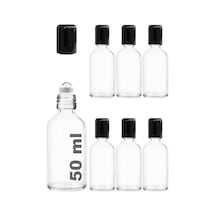 Çelik Roll On Şişesi 50 ML Sızdırmaz Siyah Kapaklı Şeffaf Cam Şişe 6 Adet