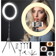 Ring Light 18inç Youtuber Tiktok Led Çantalı Ve Kumandalı 3 Telefon Tutucu Makyaj Işığı+2.1 M Tripod