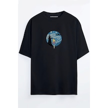 Alice Baskılı Unisex Siyah - Beyaz -turuncu - Bej Oversize T-shirt SIYAH