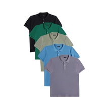 Erkek 5'li Paket Gri-mavi-haki-yeşil-siyah Slim Fit Pamuklu Düz Pike Polo Yaka Tişört-34604 Multi