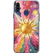 Samsung Galaxy A20s Uyumlu Psikedelik Galaksi Ve Güneş Desenli Baskılı Silikon Kılıf Renkli