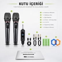 Kablosuz Uhf Mikrofon Seti El Mikrofonu Dijital Wireless Mikrofon Sistemi 50 Metreye Kadar Çekim Mesafesi Şarj Edilebilir Alıcı Ve Mikrofon Lcd Ekranlı 6.35mm Bağlantılı Çiftli Rs-900b