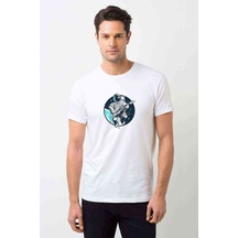 Astronaut Guitar Baskılı Beyaz Erkek Tshirt