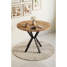 Falez Mutfak Masası 90 Cm Yuvarlak Masa Modern Metal Ayaklı Cafe Balkon Ofis Yemek Masası 9826 Atlantik Çam Diğer