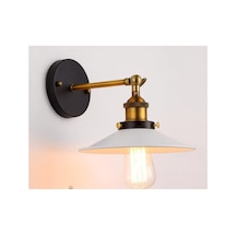 Metal Retro Rustik Mafsallı Beyaz Başlıklı Aplik Siyah