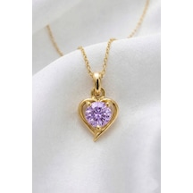 Çekirdekjewelry 925 Ayar Gümüş Altın Kaplama Kalp Modeli Kolye Sarı Lila
