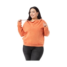 Büyük Beden Degaje Kapüşonlu Yaka Cepli Parça Boyalı Üç İplik Turuncu Sweatshirt-turuncu Turuncu