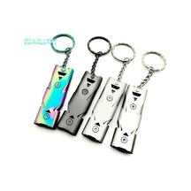 Siyah Taşınabilir Paslanmaz Çelik Çift Borulu Mini - Yüksek Desibel Hayatta Kalma Anahtarlık Düdüğü Siyah