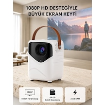 Taşınabilir Akıllı 1080p Projektör - 64gb Hafıza, 2gb Ram, Full Hd Görüntü, Kumandalı Yeni Nesil